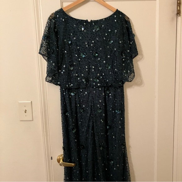 HAND-BEADED 3D FLORAL BLOUSON LONG GOWN IN DUSTY EMERALD - Picture 3 of 8